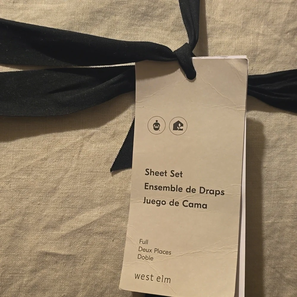 ❤️BUY 2 GET 1 FREE West Elm European Flax Linen Sheet Set,Full,Frost Gray,$269